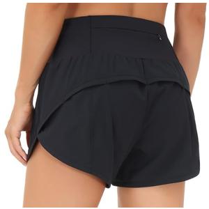 THE GYM PEOPLE Womens High Waisted Running Shorts Quick Dry Athletic Workout Shorts with Mesh Liner Zipper Pockets (Black, Small)