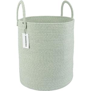 Cotton Rope Laundry Basket Hamper for Clothes Woven Storage Basket for Living Room Bedroom Boho Tall Rope Baskets for Blanket Toys Pillow Towels Baby Nursery Hamper Bin green (regular)