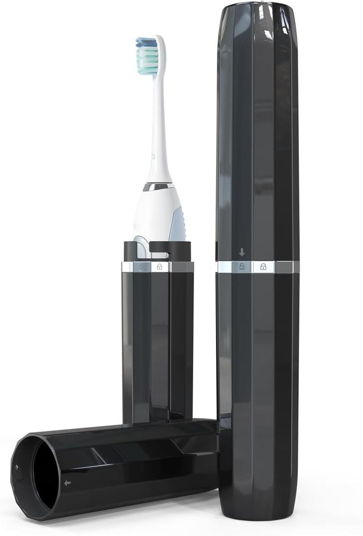 Long Ventilated Electric Toothbrush Travel Case, Portable Holder, Fits Most Standard Straight Electric Toothbrushes (Black)