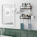 Bathroom Organizers, Upgrade Punch-Free Toliet Storage Shelf, Multifunctional Bathroom Storage Rack with 2 Removable Hooks & Paper Holder, Wall Mounted Shelf