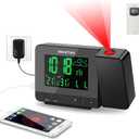 SMARTRO SC31B Digital Projection Alarm Clock with Weather Station, Indoor Outdoor Thermometer for Bedrooms, USB Charger, AC Battery Operated Black
