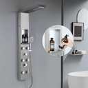 ROVATE LED Shower Panel Tower System with Shelf, Brushed Rainfall Waterfall Shower Tower with 6 Angle Adjustable Body Jets, Self-Cleaning Handheld, Powerful Shower Column Stainless Steel