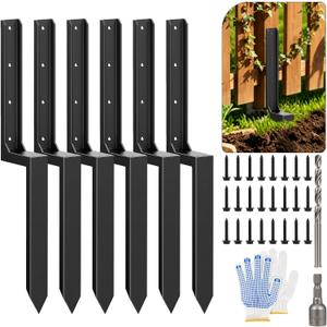 Heavy Duty Fence Post Repair Kit (6-Pack) – 11-Gauge 3mm Thick Galvanized Steel H-Shaped Ground Spikes, 33.6" Long Drive-in Anchors for Fixing Leaning or Rotted 4x4 & 6x6 Wood Posts
