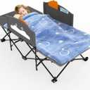 Slendor Toddle Cot, Toddler Portable Bed w/Cartoon Handrail, Blanket (5ft x 4ft), Folding Toddler Cots for Camping, Travel Bed, Extra Long Cot Length 56", Support 330 Lbs, Gray