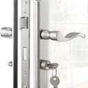 MaxxGeek Flat Slot Storm Door Handle Complete Set, Mortise Keyed Lever Mount Latch with Deadbolt for Screen and Storm Doors (Brushed Nickel)