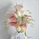 Floral Bouquet 12 Artificial Calla Lilies with 8 Artificial Tulip Flowers, Bridesmaid Bouquet with Wedding Ceremony Festivals Anniversary Bridal Rehearsal Party Bar Table Decor(Cream and Pink)