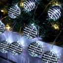 BBTO LED Disco Ball String Light Battery Powered Mirror Balls Ornaments for Outside Backyard Porch 70s 80s Disco Party Supplies(1.57 Inch,Black)