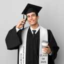Country Flag Graudation Stole Class of 2026 V Shape Graduation Stole for College Graduates -Gift for Graduation's (White)