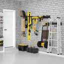 64 Inches Garage Storage, UUP Garage Organization Wall Mount Garden Tool Organizer, 620lbs Adjustable Metal Hooks, Yard Shed Rail Rack, Lawn Tool Holder for Hanging Rake Broom Mop Snowboard, Home Gift, Black