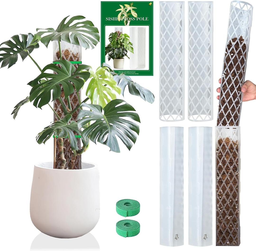 Sisher 6Pcs Plastic Moss Pole D Shape Moss Pole 16 Inch Moss Sticks for Indoor Plants Climbing Monstera Plant Support Work with Sphagnum Moss