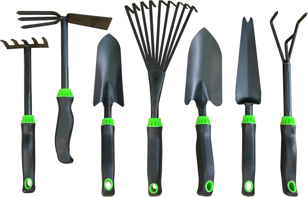 7-Piece Aluminum Alloy Heavy Duty Gardening Tool Set  Rust Proof, Ergonomic Handle, Includes Shovels, Rakes, Hoes & More for Gardening Enthusiasts