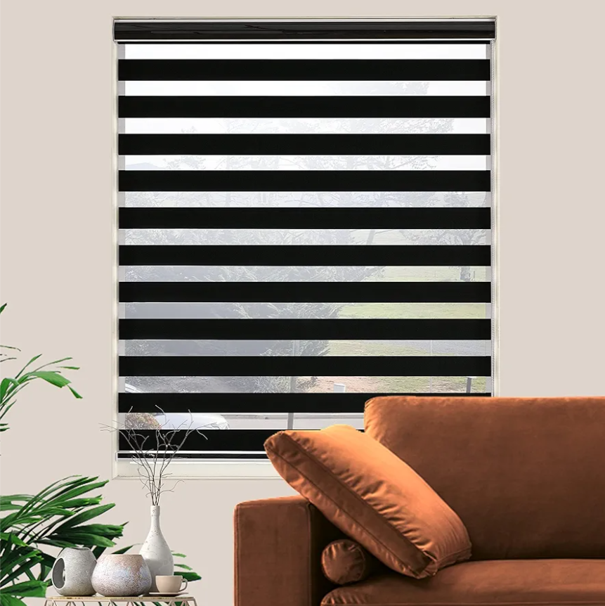 Blackout Zebra Blinds, Dual Layer Free-Stop, Room Darkening Zebra Shades, Blinds for Indoor Windows, Light Filtering Privacy Sheer Shade for Home(26" W X 72" H, Black)