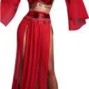 Women's 5pcs Lingerie Costume Bra and Maxi High Slit Skirt Set Roleplay Belly Dancer Costumes Western Exotic Outfits Red, Large