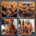 Handmade Press On Nails Stiletto, Black Press On Nails long, Glitter Heart Rhinestone Nails With Bow For Women Gift, Reusable Stick On Fake Nails Kit With Nail Glue (Black Coquette-L)