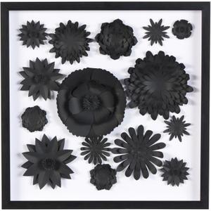 Deco 79 Paper Floral Cluster Shadow Box with Varying Shapes and Sizes, 20" x 2" x 20", White