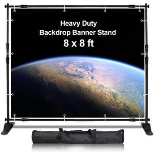 AkTop 8x8 ft Heavy Duty Backdrop Banner Stand Kit, Adjustable Photography Step and Repeat Stand for Parties, Portable Trade Show Photo Booth Background with Carrying Bag, 88