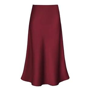Women's Satin High Waist Hidden Elasticized Waistband Flared Casual A Line Midi Skirt M