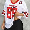 Oversized Jersey Shirts for Women Shirts Y2K Number Graphic Jerseys V Neck Cute Streetwear Tee Tops White
