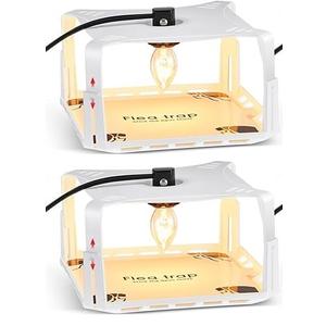 Qualirey 2 Packs Flea Traps for Inside Your Home with 8 Sticky Disc 12 Bulbs 4 Electric Wires, Pest Insects Killer Bed Bug with Light for Indoor Safe to Pets(Square Flea Trap,White)