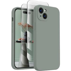 FireNova Designed for iPhone 15 Case, Silicone Upgraded [Camera Protection] Phone Case, Soft Anti-Scratch Microfiber Lining Inside, 6.1 inch, Calke Green