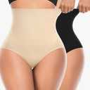 Werena Tummy Control Shapewear Underwear for Women High Waisted Body Shaper Panties Slimming Girdle Shaping Briefs, 3XL, Black and Beige