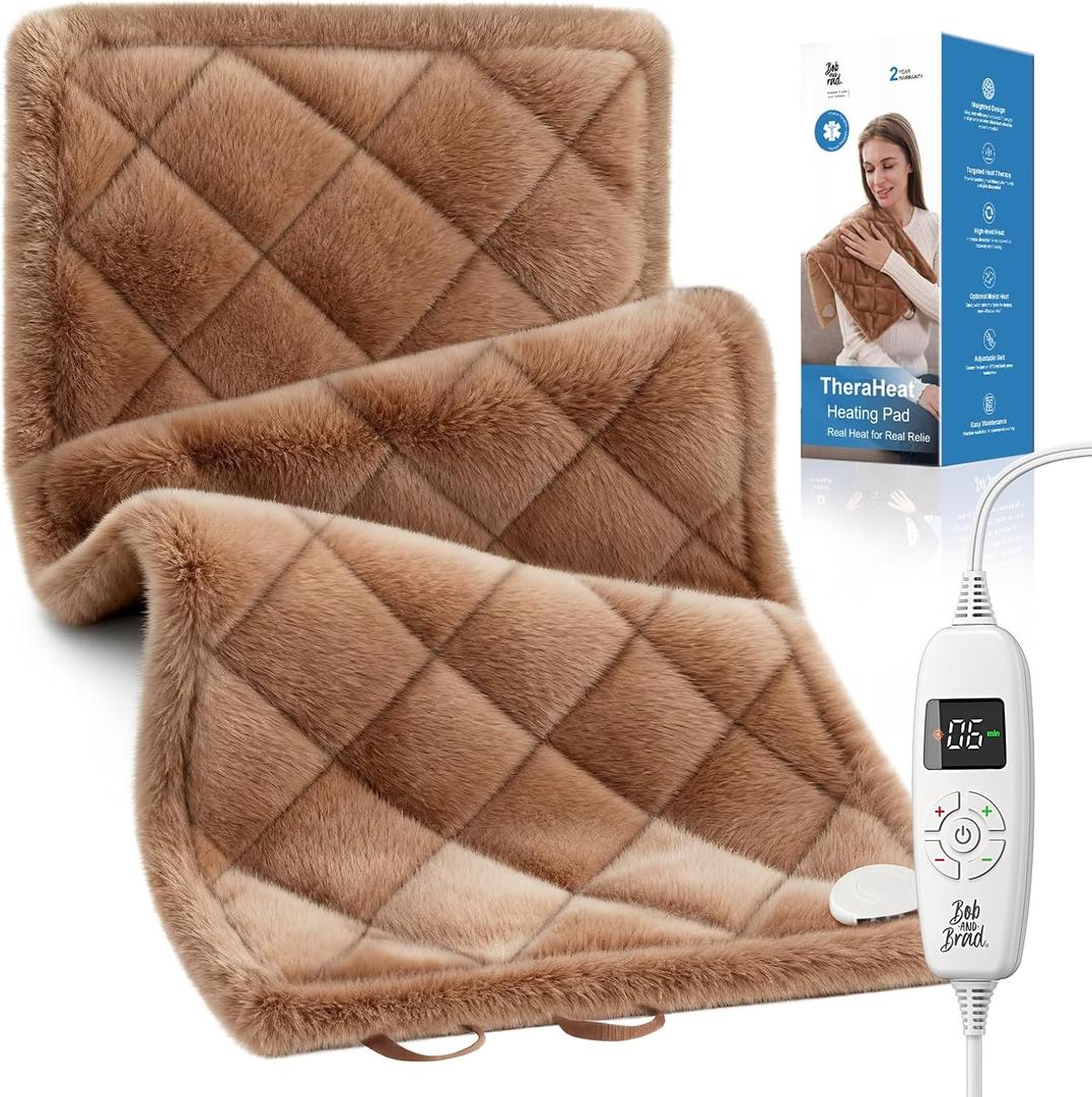 BOB AND BRAD Far Infrared Heating Pad, FSA-HSA Eligible Electric Weighted Heat Pad for Back, Period & Muscle Pain Relief, 6 Heat Settings, Auto-Off & Adjustable Belt, Gift for Women Men, ETL Certified (Brown (Weighted Pro, Deep Infrared Relief) 12"x24")
