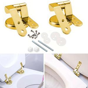 Gold Toilet Seat Hinges, Universal Fit, Complete Installation Kit, Premium Zinc Alloy, Anti-Corrosion Nylon Nuts, Adjustable Fittings