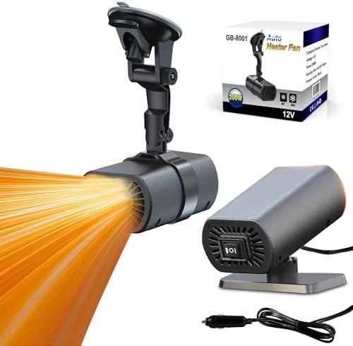 Car Heater 12V 150W 2-in-1 Defroster & Defogger, Fast Heating in 30s, 360° Rotation, Low Noise Portable Handheld Design, Durable High-Temp Material for All 12V Vehicles (Pure Black)