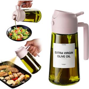 TrendPlain - Original 16oz/470ml Olive Oil Dispenser Bottle for Kitchen Gadgets and Air Fryer Accessories - Olive Oil Sprayer for Cooking w/Stickers - Peach