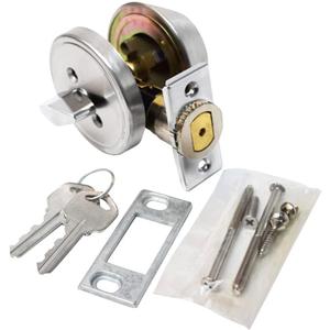 Valterra L32CS3108 1" Throw Single Cylinder Deadbolt View Pack, Silver