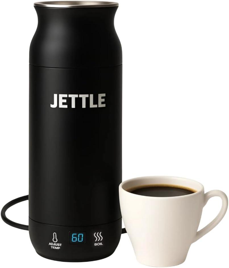 Electric Kettle - Travel Portable Heater for Coffee Tea Milk Soup - Stainless Steel Travel Water Boiler tea pot with Temperature Control - LED - Automatic Power Off - 450ml - Kitchen Appliance (Black)
