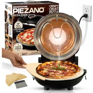PIEZANO Crispy Crust Pizza Oven by Granitestone  12 Inch Electric Pizza Oven Indoor Countertop Maker with Ceramic Stone Heats up to 800F for Stone Baked Pizzeria Style at Home As Seen on TV Products