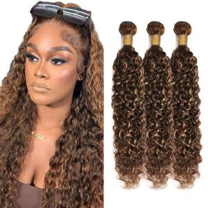 P4/30 Human Hair Bundles Ombre Water Wave 8A Brazilian Virgin Brown 12-16 Inch Remy Human Hair Extensions Highlight Dark Brown