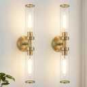 Hardwired Brushed Gold Wall Sconces Set of Two, Bathroom Light Fixtures with Clear Glass Modern Wall Scones for Bathroom Mirror Living Room Hallway Bedroom(Bulbs Not Include)