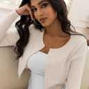 Cropped Cardigan Sweaters for Women Crew Neck Knit Bolero Shrugs (Beige, M)