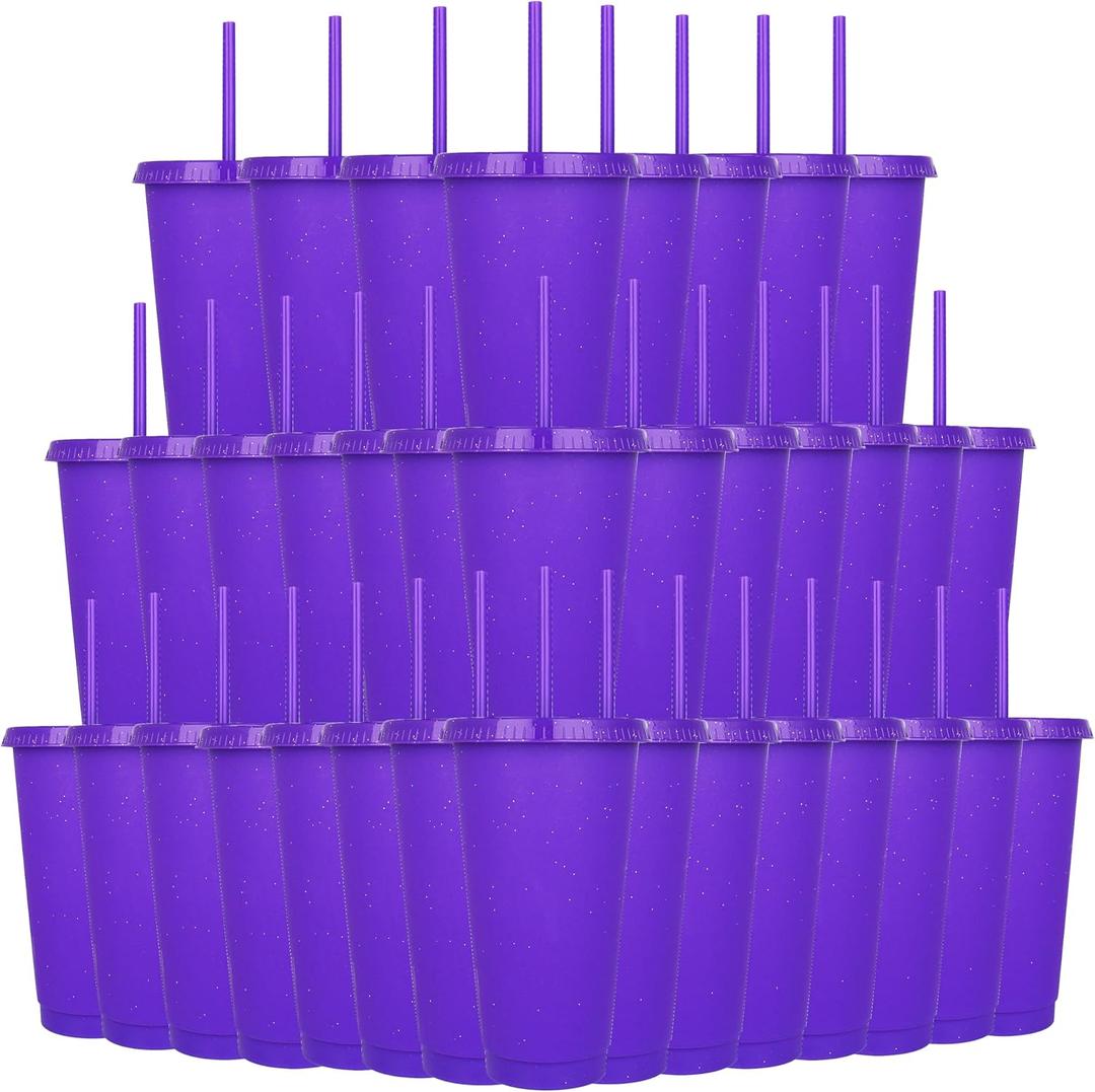 Suertestarry 36 Pack Halloween Tumbler with Lid and Straw, Water Bottle Iced Coffee Travel Mug Cup Reusable Plastic Cups Perfect for smoothies, coffee, juice, milk, 24oz