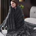 HaloRest Heated Blanket Queen Size, Faux Fur Cozy Heating Blanket with Overheat Protection, 1/2/4/6/8 Hours Auto-Off 10 Heat Level, Machine Washable (84x90 Inches, Dark grey)
