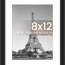 upsimples 8x12 Picture Frame, Display Pictures 6x8 with Mat or 8x12 Without, Wall Hanging Photo Frames, Black, 1 Pack