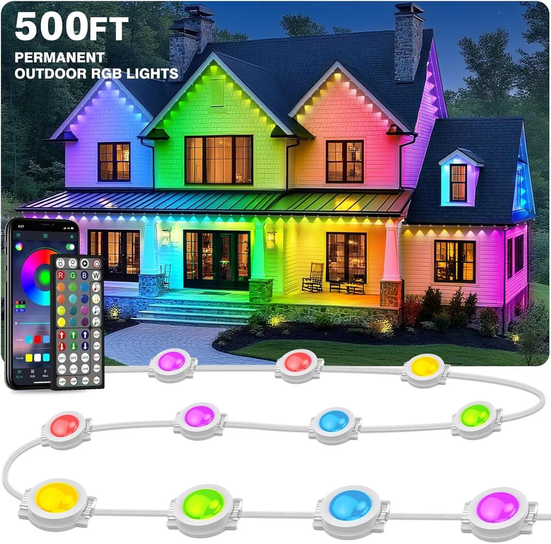 LITSOUL 500FT Permanent Outdoor Lights for House Waterproof, Smart RGB Eave LED Lighting with 16 Million Colors, IP67 Outdoor Strip Lights for Christmas Halloween Holiday Daily Decorations (500FT)