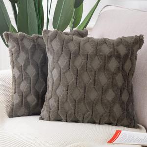 MADIZZ Set of 2 Soft Plush Short Wool Velvet Decorative Throw Pillow Covers 20x20 inch Dark Taupe Square Luxury Style Cushion Cases Pillow Shell for Sofa Bedroom (20" x 20" (Pack of 2), Dark Taupe)