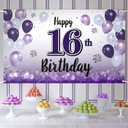 Happy 16th Birthday Decorations,16th Purple Balloon Large Birthday Banner Backdrop Sign,Cheers to Sixteen Years Old Bday Party Supplies.