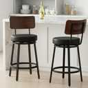 Counter Height Bar Stools Set of 2, 26" Swivel Barstools with Solid Wood Backrest & Metal Legs, Modern Faux Leather Upholstered Bar Chairs, Counter Stools for Kitchen Island, Black Black