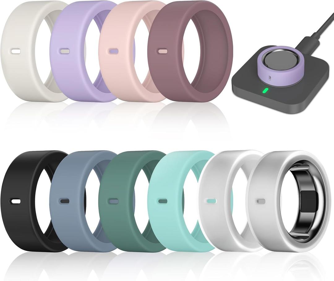 10 Pack Ring Cover Compatible with Oura Ring Gen 4/4 Ceramic, Oura Ring Gen 3 Horizon/Heritage, Support Charging with Cover on, Anti-Scratch Elastic Silicone Ring Protector for Men Women Working Out (2Clear+8 other colors)