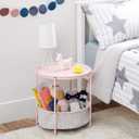 Amazon Basics Round End Table with Storage Bin, Easy Assembly, Bedroom Accent Table, 17.7"D x 17.7"W x 18.9"H, Dusty Pink | Side Table, with Cloth Basket, Storage