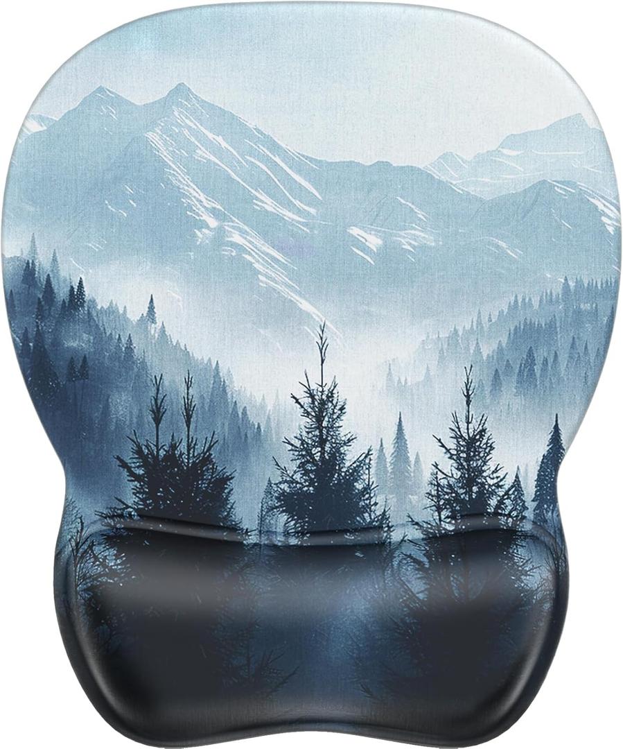 MROCO Ergonomic Mouse Pad with Gel Wrist Rest, Smooth Wrist Support Surface, Non-Slip PU Base for Pain Relief, Comfortable Mousepad for Computer, Laptop, Office & Home, 9.4 x 8.1 in, Cloud Forest