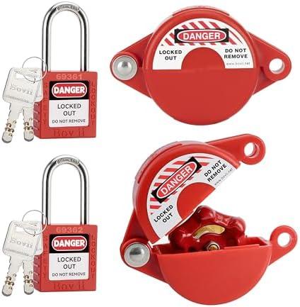 Boviisky Gate Valve Lockout with Safety Padlock, Red Outdoor Faucet Lock,  Water Spigot Lock, Suitable for Valve Handles with a Diameter of 1-2.5 inches, 2 Set