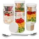 4 Pack Glass Salad Mason Jars with Lids Meal Prep- Mason Jars 32 oz Salad Container for Lunch With Fork-Leak-proof & Separate Compartments for Dressing and Dry Ingredients- Food Grade,PFAS BPA Free