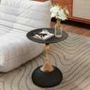 Metal Round End Table,Modern Pedestal Table,Corner Drink Tables,Accent Side Table Nightstand for Living Room,Patio and bar (Black-Gold), 15.7" x 15.7" x 19.7"