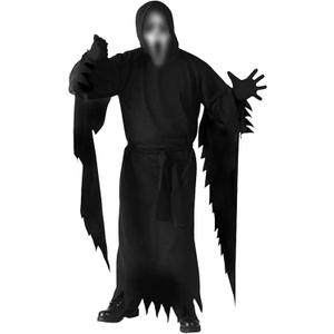 DreamJ Horror Scary Halloween Costume with Mask - Black Hooded Outfit for Adult Men Women, Cosplay Scary Costume (X-Large)