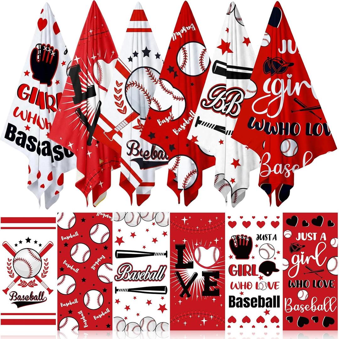 Moukeren 6 Pack Large Baseball Beach Towels 60x28 Inch Microfiber Quick Dry Towel for Baseball Fans & Players Just a Girl Who Loves Design Soft Absorbent for Beach Swimming Bath Sport Party Favors